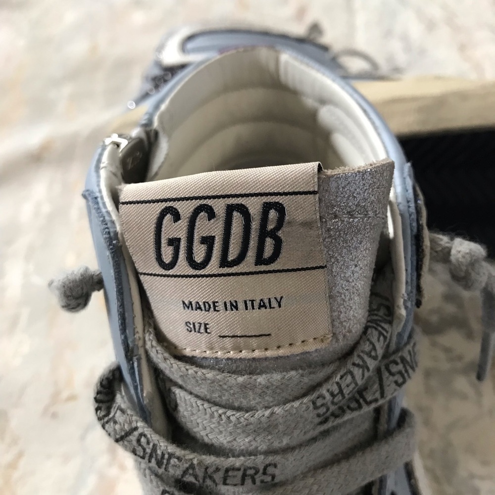 🏇Golden Goose Distressed Light Blue & Silver Hi-Top Sneakers - Picture 9 of 13